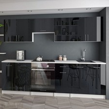 KÜCHE 240cm KÜCHENZEILE KÜCHENBLOCK MODERN  Einbauküche schwarz glanz