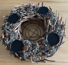 Wunderschöner Adventskranz XXL aus Holz und Moos Natur 48 cm Kranz Weihnachten