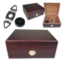 Humidor Set | Mahaghoni Finish | Für 50 Zigarren + Zigarrenschneider, Befeuchter