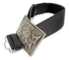  Distel geprägter Leder Kilt Gürtel und antike Distel Schnalle SMALL-XL