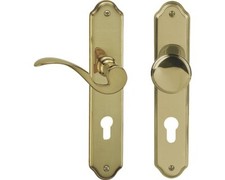 Langschildgarnitur Neal messing/poliert PZ mit Knopf + Drücker für Wohnungseinga