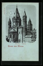 Mondschein-AK Mainz am Rhein, Ostseite des Doms 
