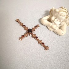Granatschmuck Kreuz Anhänger Granat Vintage Devotional Silber 925/- vergoldet