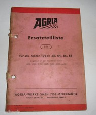 Ersatzteilliste 0/1 Agria für Motoren Typ 35 / 64 / 65 / 66  Stand 1969