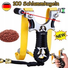 Profi Steinschleuder Set aus Robustem Stahl mit Laservisier & 100 Schlammkugeln