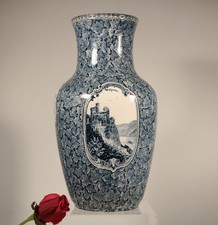 antike LUDWIG WESSEL Jugenstil Vase Modell RHEIN m. Ansichten - Blaumalerei