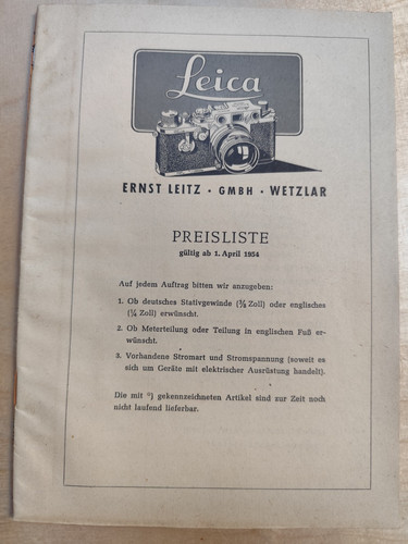 Leica preisliste 1954 - leica,