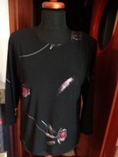 Gr.40 Magna Lagenlook Tunika Shirt Pullover Schwarz Blumen Glitzer