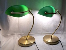 2 Bankerlampe Schreibtisch Nachttischlampe Glasschirm Grün Messingfarbend