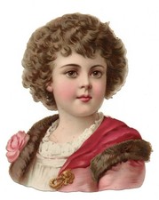 Alte Glanzbilder Oblate Scaps Kind Locken Mantel mit Pelzbesatz  ...  21cm Rar!!