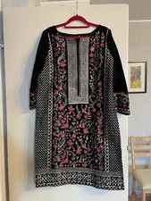 Samt Tunika Bollywood Indisch Pakistanisch Strickerei Blumen Winter Herbst
