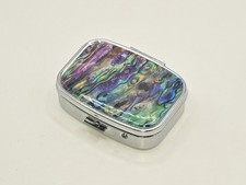 Metalldose Pillendose rechteckig | Abalone Muster bunt irisierend | 45x40mm