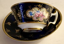 Royal Crown Derby Miniatur Kobaltblau Blumen Porzellan Tasse & Untertasse - um 1907