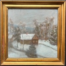 Altes Pastell wohl Norwegen  mit Antikem Bilderrahmen Profilrahmen Gold