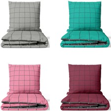 Bettwäsche 100% Baumwolle Deckenbezug Kissenbezug Wendebettwäsche Kariert Grau