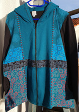 Shirtjacke Deerberg blau türkis schwarz bedruckt bestickt Baumwolle XL ca. Gr.46