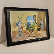 Looney Tunes 3D Bild - Bugs Bunny Taz Daffy Duck Fitnessstudio im Rahmen