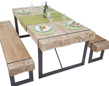 B-Ware Esszimmergarnitur MCW-A15, Esstisch+2x Sitzbank, Holz, naturfarben 180cm