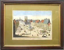 Kupferstich Guckkastenblatt München Frauenkirche Marienplatz 42 x 31 cm + Rahmen