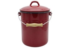 Emaille Mülleimer mit Deckel 10L rot, rund, Stahl, Holzgriff, Modell M10R