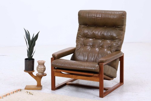Vintage teak leder sessel - teak,