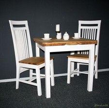 Massivholz Ess-gruppe 3teilig Auszieh tisch Stühle Kiefer massiv 2farbig weiß