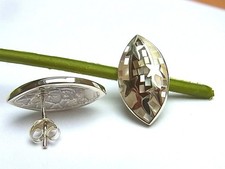 SCHMUCK-STCK OHRSTECKER PERLMUTT MOSAIK SILBER NEU NAVETTE Ohrringe 