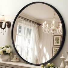 40cm Schwarz Spiegel Rund Dekorative Wandspiegel Bad Wohnzimmer Schminkspiegel