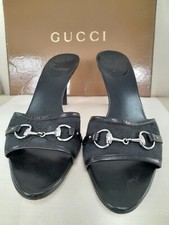 Gucci Horsebit Pantolette Highheels Muls GG Canvas schwarz Gr.38 
