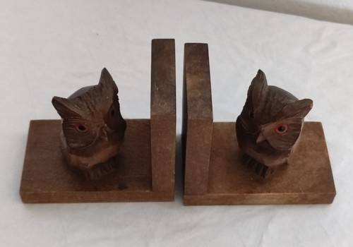 Buchstütze holz mit eulen - mit,