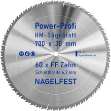 HM-Kreis-Sägeblatt 700 x 30 mm 60 Zahn FF nagelfest mit Spanabweiser Bauholzsäge