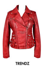 DESIRE Damen Biker Jacke Rock Chic Gothic Oberteile Echtleder Jacke Rot Wachs