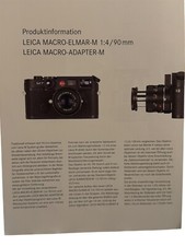 #A0369- Leica Elmar M 1:4/90mm Macro Adapter-M Broschüren Infoblatt 4 Seiten