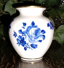 Kleine Porzellan Vase - PWB Bavaria Echt Kobalt - Dekor Rose mit Goldrand