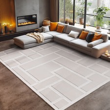 Outdoor Teppich Wetterfest Wohnzimmer, Terrasse, Kariert-Boho Design Natur Creme