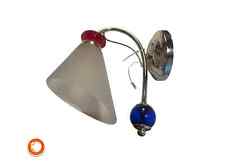 1980er Wandlampe Glas weiss, rot, blau mit Seilzugschalter  Wandleuchte 20cm Ger