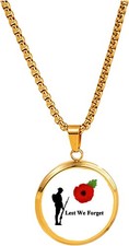 Mohn Soldat Militär Remember goldfarbene Halskette mit Anhänger und Geschenkbox