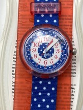 FLIK FLAK Blue Crumble Uhr (ZFPNP013)-Ø32mm-NEU/NOS-Blau/Rot-SCHÖN! Kinder