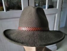 HUT CRUSHABLE Wollfilzhut Lederband Bogarthut Filzhut  Gr. S 54 Dunkles Olivgrün