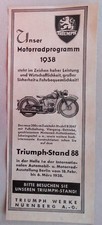 ORIGINAL 1938 WERBUNG REKLAME TRIUMPH 200CCM ZWEITAKT MODELL B204F NÜRNBERG 