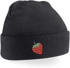 Erdbeere Beanie Mütze - süße Strickmütze für Erwachsene & Kinder, lustiges Obst Design