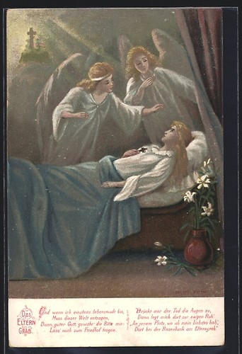 Frau auf sterbebett mit zwei - frau,