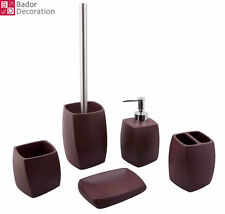 5 tlg. Badezimmer Set Badzubehör Badgarnitur Bad Set aus Kunstharz Braun Neu OVP