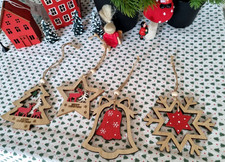 ? 4x Christbaumschmuck Holz-Anhänger Natur Weihnachtsbaumanhänger Erzgebirge?