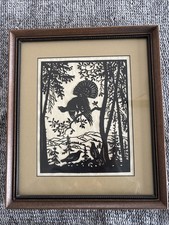 “Scherenschnitt Bild im Rahmen – Auerhahn im Wald – Jagdmotiv Vintage Wanddeko”