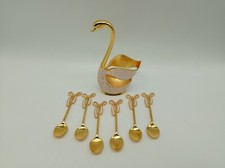 Wunderschöner Deko Schwan als Besteckkorb mit 6 Kuchen oder Kaffee Löffel 1307