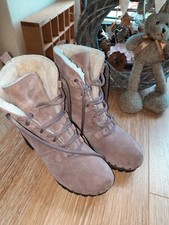 Damen Stiefeletten Rose Softclox Echt LEDER Holzsohle rosa Lammfell Gr 40 Neuw