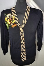 Storybook Stricks Blumenperlen Knopfleiste Strick bestickt Strickjacke Damen Größe M