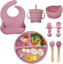 8 in 1 Silikon Baby Geschirrset Kindergeschirr Kinder Teller w/Saugnapf BPAFrei