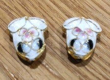 ღ Hobbyauflösung ღ 2 Cloisonné Emaille Perlen Frosch Weiß ~ 14x18mm Handarbeit F